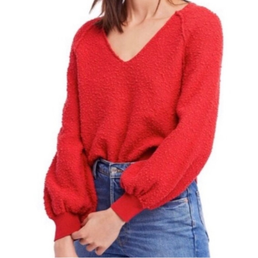 Free People Red Textured Sweatshirt
